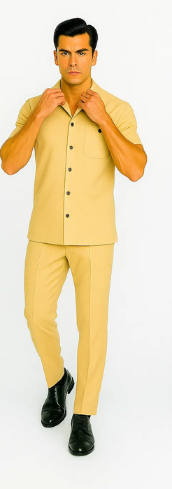 Mens Walking Suit in Color sand leisure suit causal Matching Shirt and Pants $99