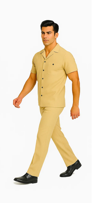 Mens Walking Suit in Color sand leisure suit causal Matching Shirt and Pants $99