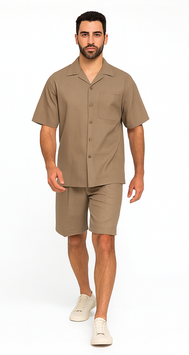 Mens Walking Suits With Shorts + Shorts Oatmeal