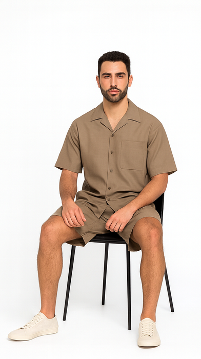 Mens Walking Suits With Shorts + Shorts Oatmeal