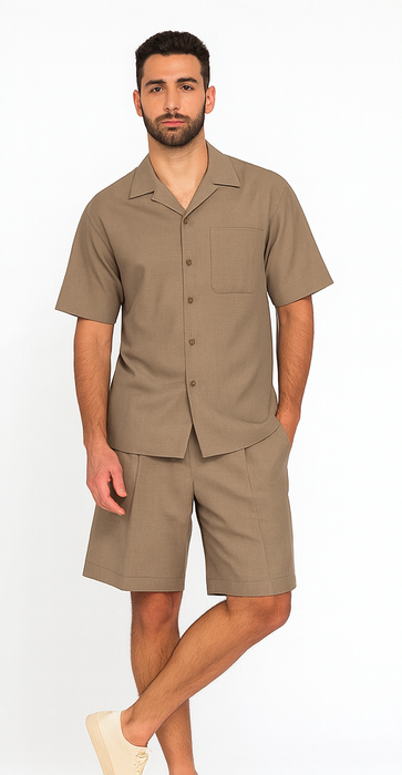 Mens Walking Suits With Shorts + Shorts Oatmeal
