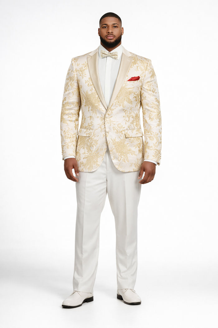 Men's  White ~ Ivory ~ Khaki ~ Tan & Gold Champagne Color Blazer Dinner Jack - Image 6
