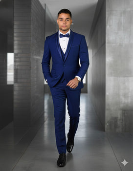 Mens 1 Button Shawl Lapel Vested Wool Wedding - Prom Tuxedo in Bright Sapphire Blue - Mens Slim Fitted Tuxedo - Image 4