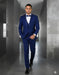 Mens 1 Button Shawl Lapel Vested Wool Wedding - Prom Tuxedo in Bright Sapphire Blue - Mens Slim Fitted Tuxedo