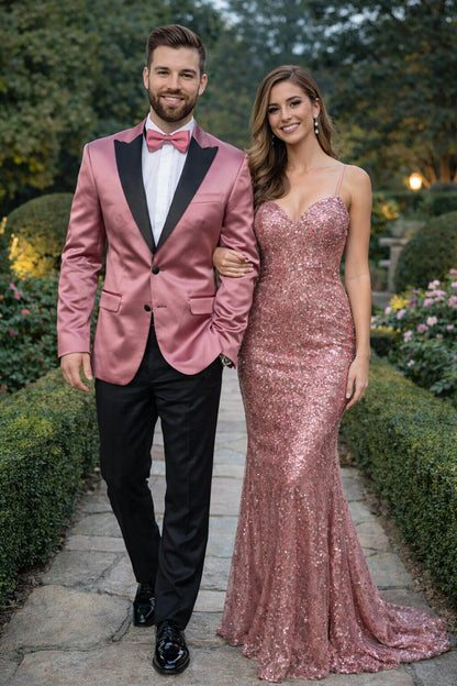 Men's ( Rose Gold - Dusty Rose ) - Blush Dark Pink  tuxedo Blazer Dinner Jacket - Image 8