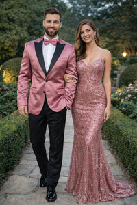 Men's ( Rose Gold - Dusty Rose ) - Blush Dark Pink  tuxedo Blazer Dinner Jacket