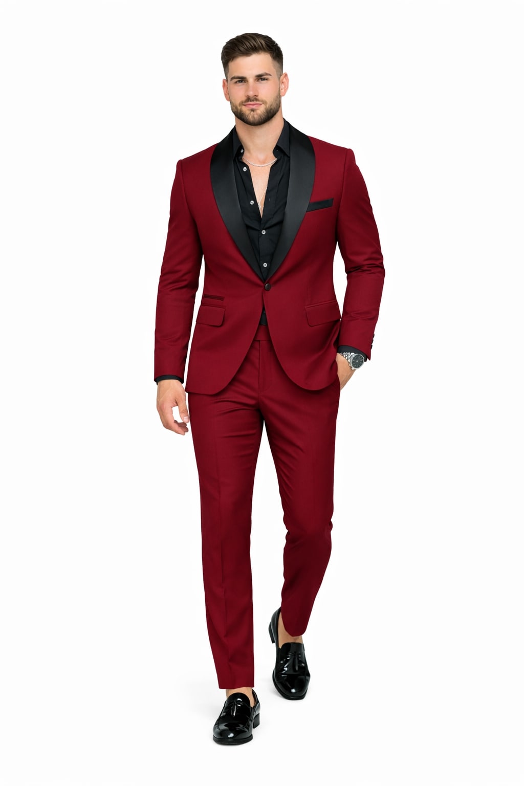 Burgundy Prom Tuxedo - Wedding Suit - Groom Tuxedo Suit - Image 4