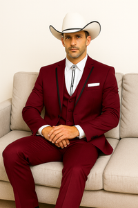 SKU#JA60892 Country Tuxedos For Weddings Mens Traje Vaquero Suit - Burgundy Tuxedo