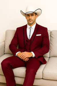 SKU#JA60892 Country Tuxedos For Weddings Mens Traje Vaquero Suit - Burgundy Tuxedo