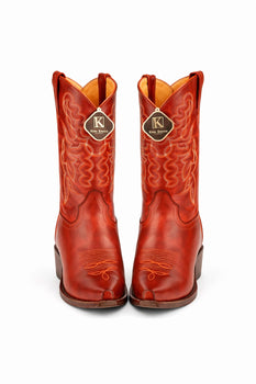 Men's King Exotic Snip Toe Pull Up Leather Boots Handmade Cognac - Image 6