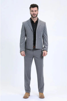 Men's Western Sport Suit - Grey - Traje Para Hombre