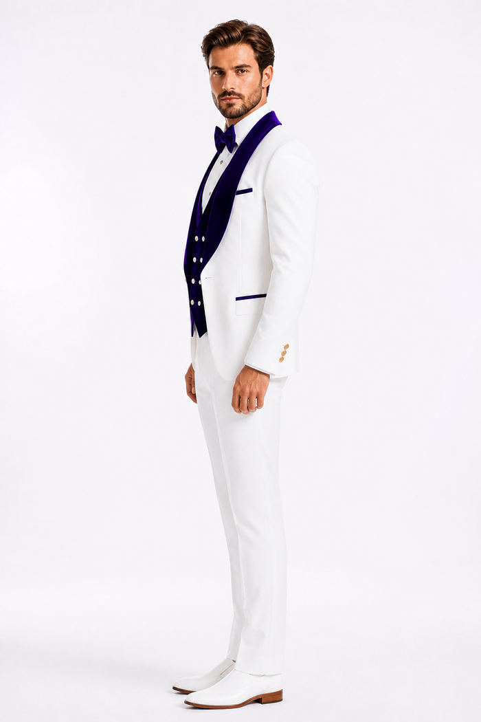 Wedding Tuxedo - Groom Suit - White and Royal Blue Prom Suit