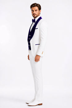 Wedding Tuxedo - Groom Suit - White and Royal Blue Prom Suit