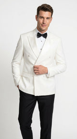 Men's White Double Breasted Dinner Jacket – Peak Lapel Tuxedo Blazer for Weddings, Black Tie & Formal Events