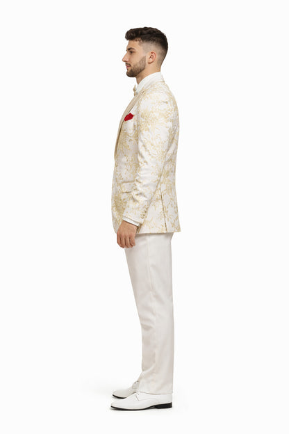 Men's  White ~ Ivory ~ Khaki ~ Tan & Gold Champagne Color Blazer Dinner Jack - Image 3