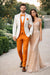 White and Orange Tuxedo Wedding Suit - White Dinner Jacket + Vest + Pants + Bow-tie