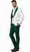 Men’s White Paisley & Hunter Green Tuxedo – Designer Vested Wool Suit for Wedding & Prom