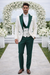 Men’s White Paisley & Hunter Green Tuxedo – Designer Vested Wool Suit for Wedding & Prom