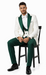 Men’s White Paisley & Hunter Green Tuxedo – Designer Vested Wool Suit for Wedding & Prom