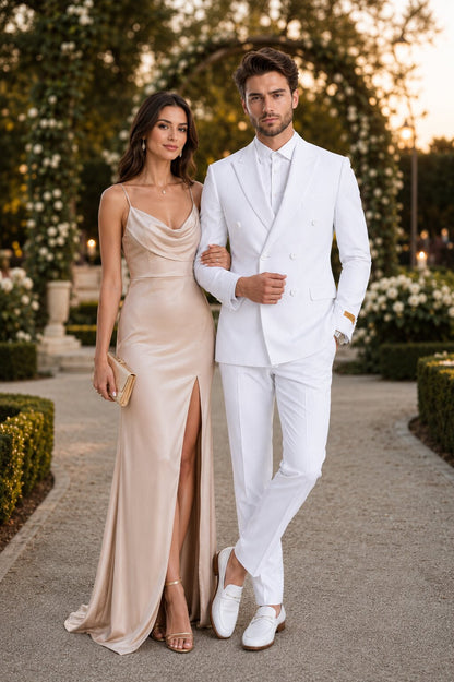 Men's Double Breasted Summer Seersucker Suit in White Pinstripe by Alberto Nardoni