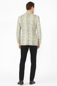 Men’s White Snake Print Blazer – Exotic Slim Fit Party and Fashion Jacket - Alligator crocodile print