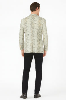 Men’s White Snake Print Blazer – Exotic Slim Fit Party and Fashion Jacket - Alligator crocodile print