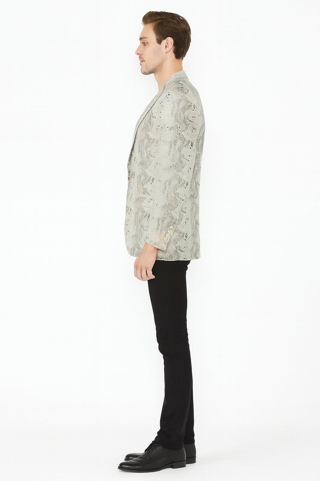 Men’s White Snake Print Blazer – Exotic Slim Fit Party and Fashion Jacket - Alligator crocodile print