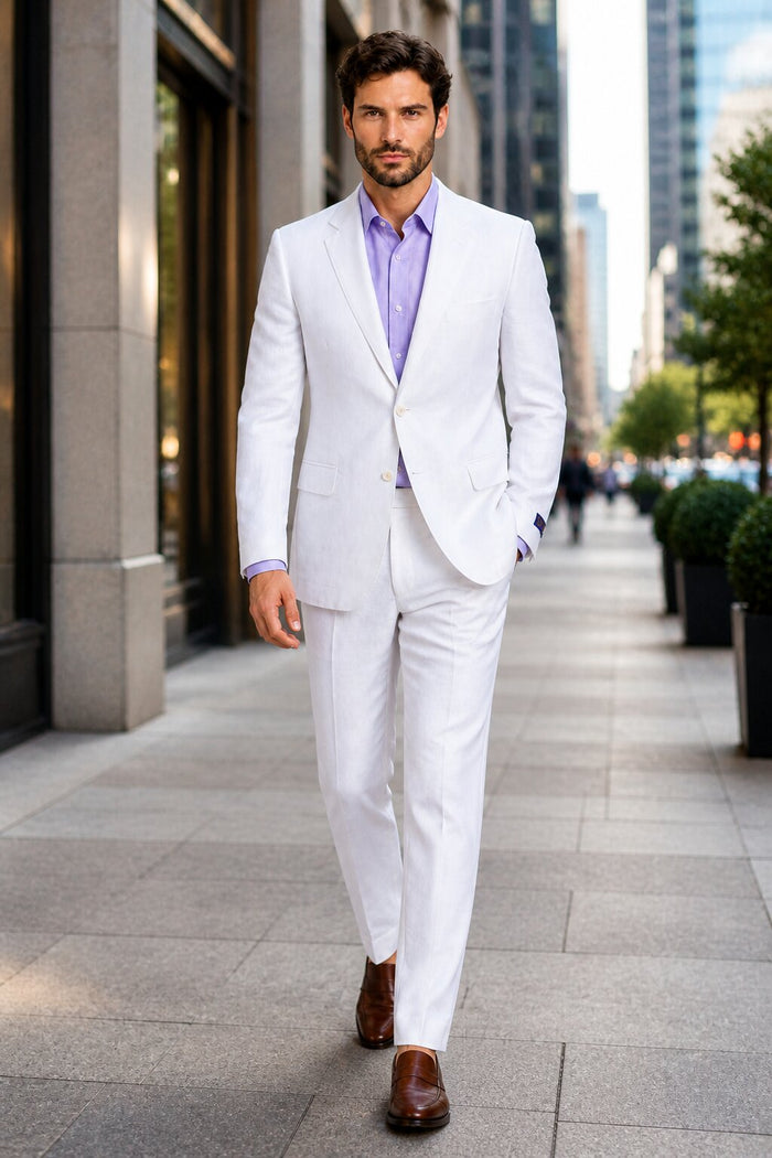 2 Button Men's  Jacket White Linen Suit - Mens Linen Suit
