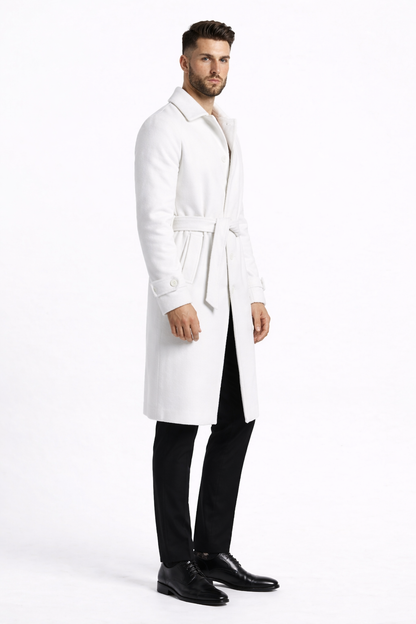 Men's White Wool Belted Long Coat – Classic Overcoat for Formal Wear, Wedding Full length - Image 5