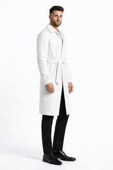 Men's White Wool Belted Long Coat – Classic Overcoat for Formal Wear, Wedding Full length - Image 5
