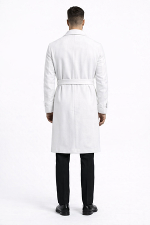 Men's White Wool Belted Long Coat – Classic Overcoat for Formal Wear, Wedding Full length - Image 2