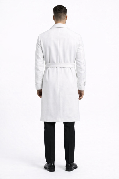 Men's White Wool Belted Long Coat – Classic Overcoat for Formal Wear, Wedding Full length - Image 2