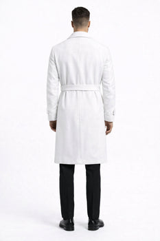Men's White Wool Belted Long Coat – Classic Overcoat for Formal Wear, Wedding Full length - Image 2