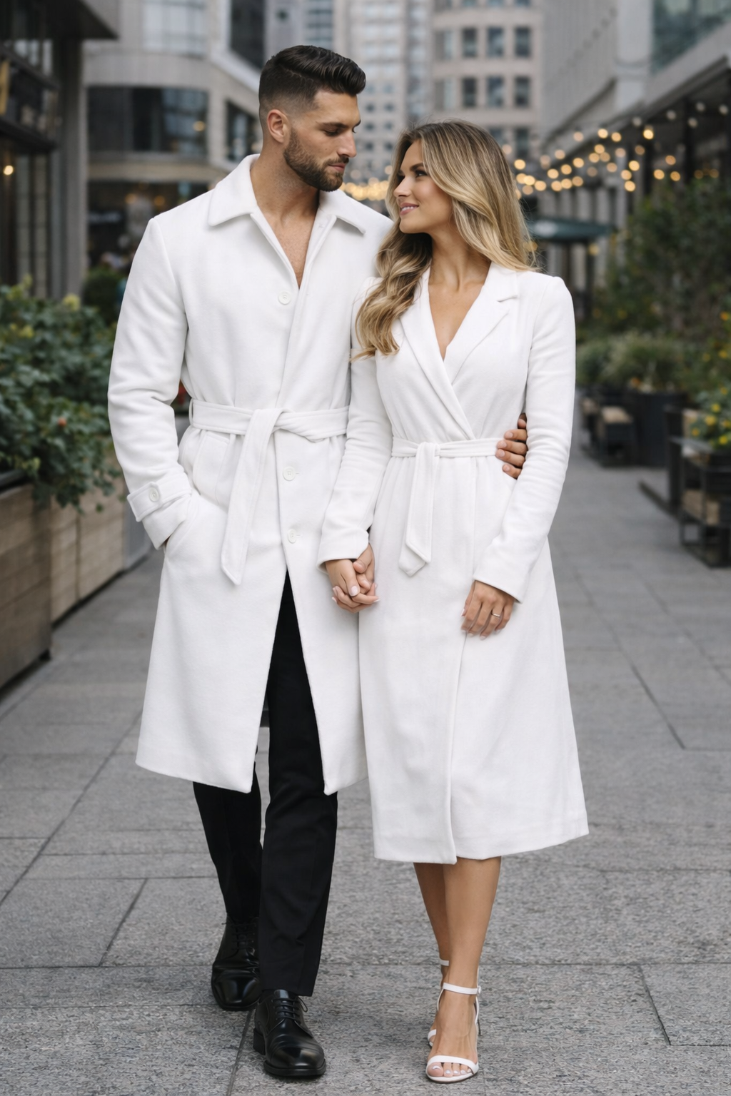 Men's White Wool Belted Long Coat – Classic Overcoat for Formal Wear, Wedding Full length - Image 3