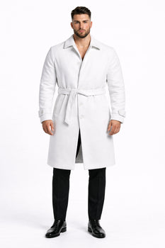 Men's White Wool Belted Long Coat – Classic Overcoat for Formal Wear, Wedding Full length - Image 6