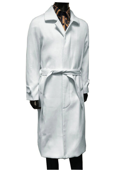 Men's White Wool Belted Long Coat – Classic Overcoat for Formal Wear, Wedding Full length - Image 8