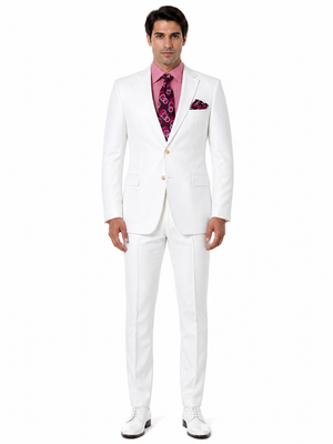 Men's White  100% Linen Two Piece Regular Fit Suit Flat Front Pants - Mens Linen Suit