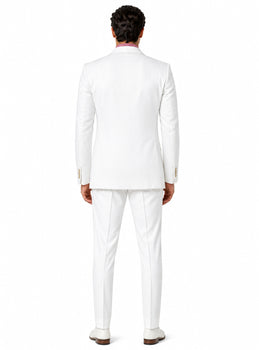Men's White  100% Linen Two Piece Regular Fit Suit Flat Front Pants - Mens Linen Suit