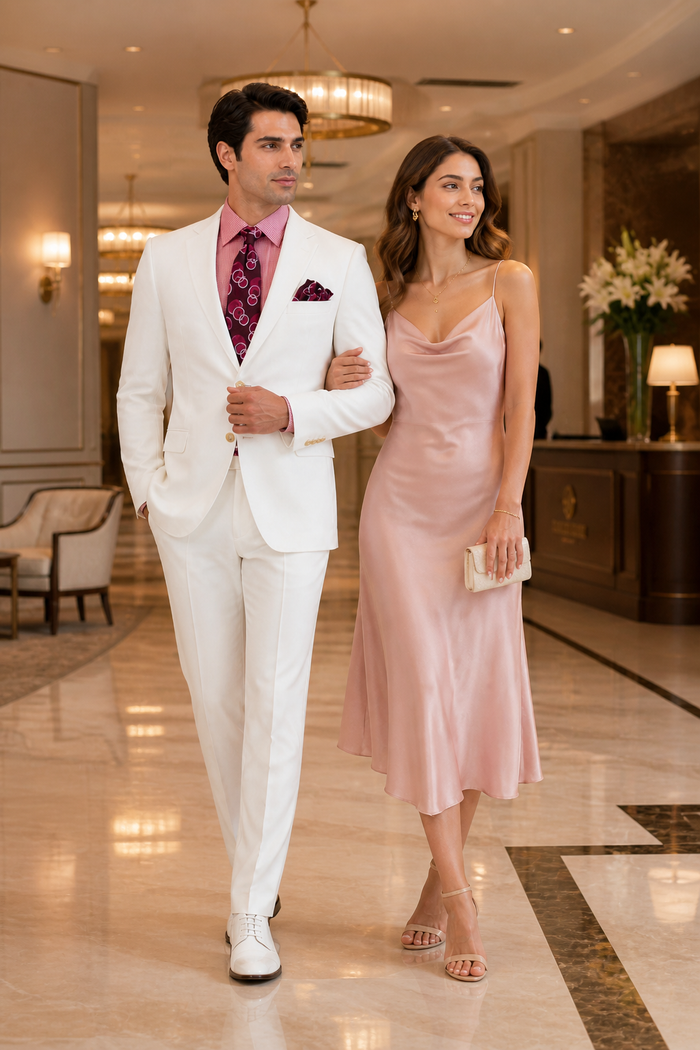 Men's White  100% Linen Two Piece Regular Fit Suit Flat Front Pants - Mens Linen Suit