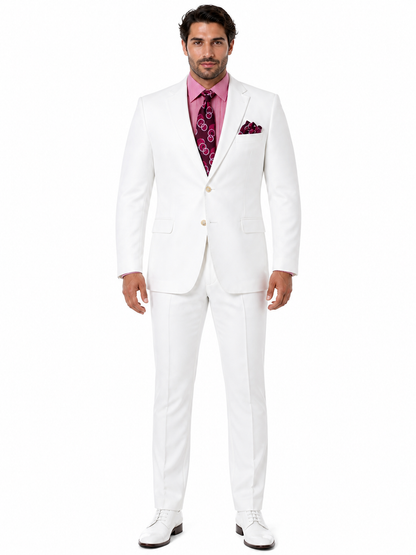 Men's White  100% Linen Two Piece Regular Fit Suit Flat Front Pants - Mens Linen Suit
