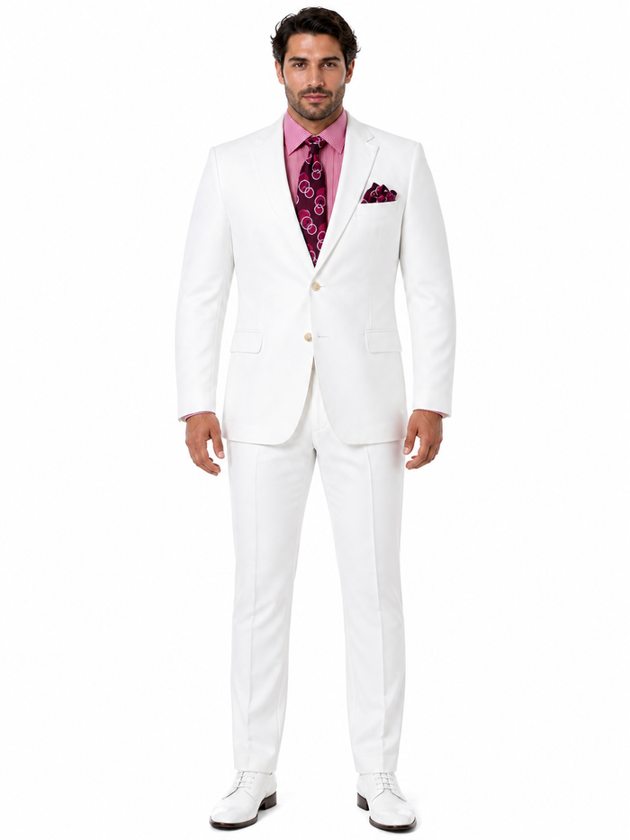 Men's White  100% Linen Two Piece Regular Fit Suit Flat Front Pants - Mens Linen Suit