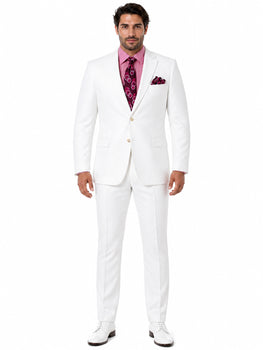Men's White  100% Linen Two Piece Regular Fit Suit Flat Front Pants - Mens Linen Suit