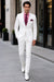 Men's White  100% Linen Two Piece Regular Fit Suit Flat Front Pants - Mens Linen Suit