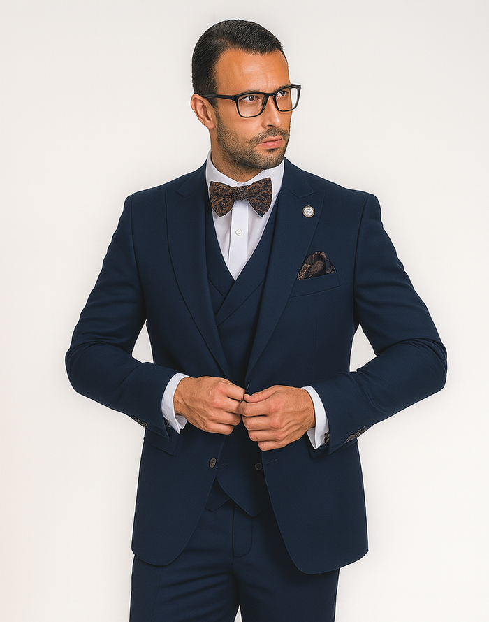 Men's Wide Leg Suits – Classic, Athletic Fit 1-Button Vested Wool Suits - Image 5