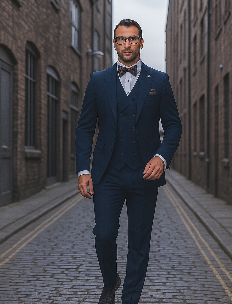 Men's Wide Leg Suits – Classic, Athletic Fit 1-Button Vested Wool Suits - Image 6