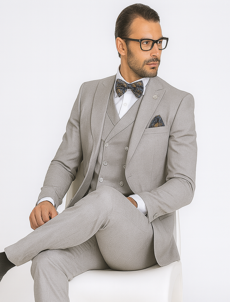 Men's Wide Leg Suits – Classic, Athletic Fit 1-Button Vested Wool Suits - Image 12