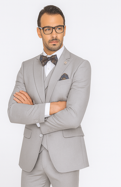 Men's Wide Leg Suits – Classic, Athletic Fit 1-Button Vested Wool Suits - Image 9