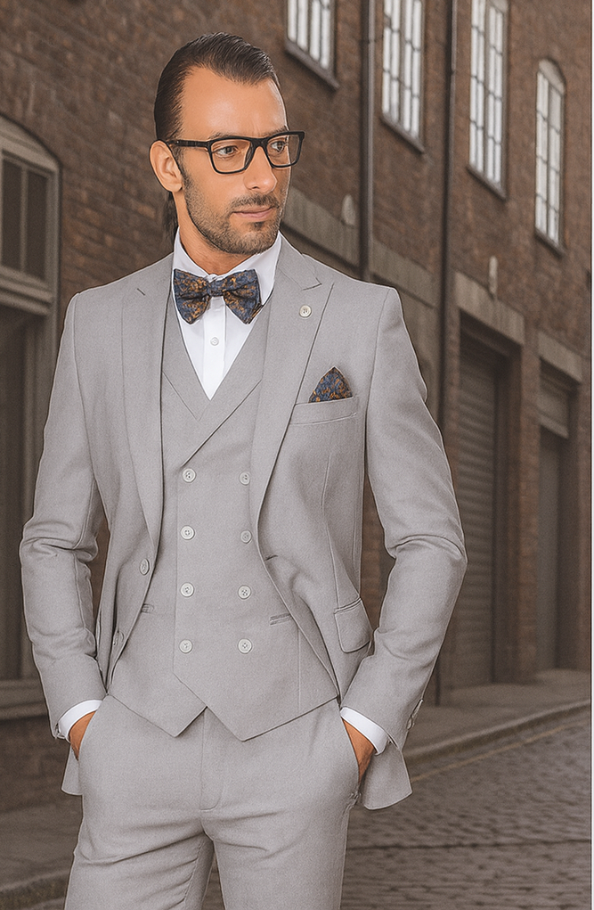Men's Wide Leg Suits – Classic, Athletic Fit 1-Button Vested Wool Suits - Image 7