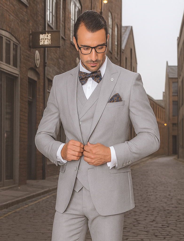 Men's Wide Leg Suits – Classic, Athletic Fit 1-Button Vested Wool Suits - Image 11