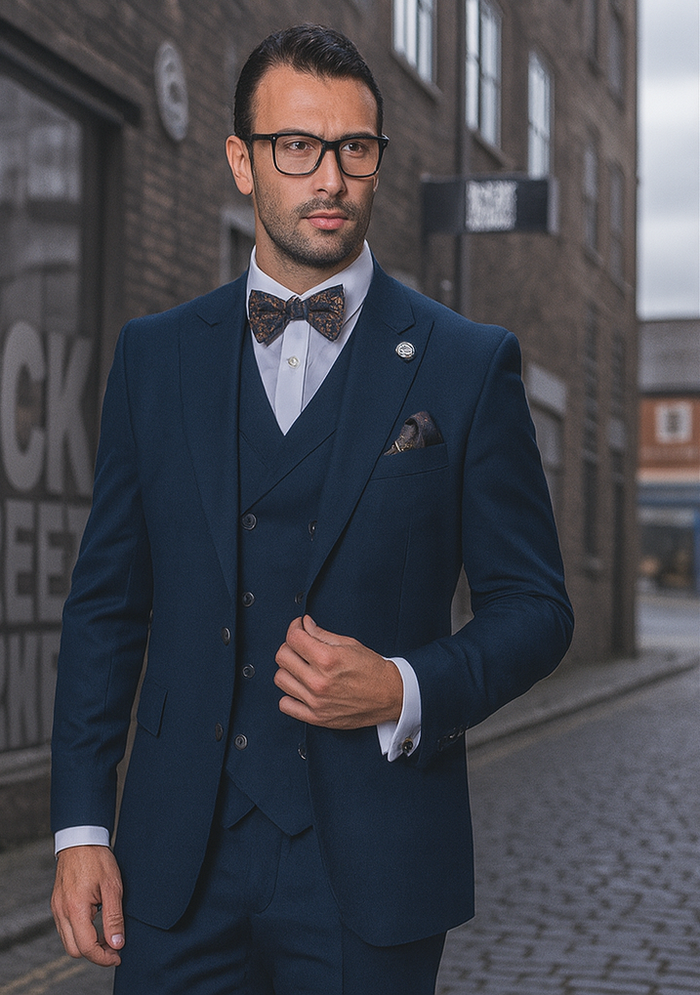 Men's Wide Leg Suits – Classic, Athletic Fit 1-Button Vested Wool Suits - Image 3